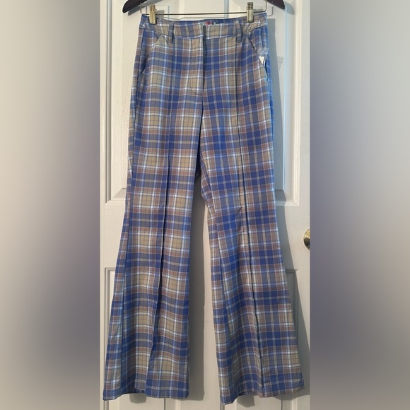 NWT URBAN OUTFITTERS 2 Isabella Printed Flare Pant Blue Multi Slim Fit 60’s 70’s - Picture 4 of 16
